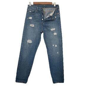 Levis Wedgie Jeans Womens 28 Blue Distressed Ripped Button Fly 90s Grunge